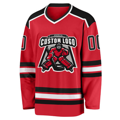 Custom Red Black-White Hockey Jersey - Sky-Custom