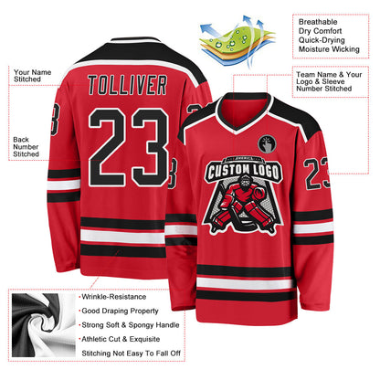 Custom Red Black-White Hockey Jersey - Sky-Custom
