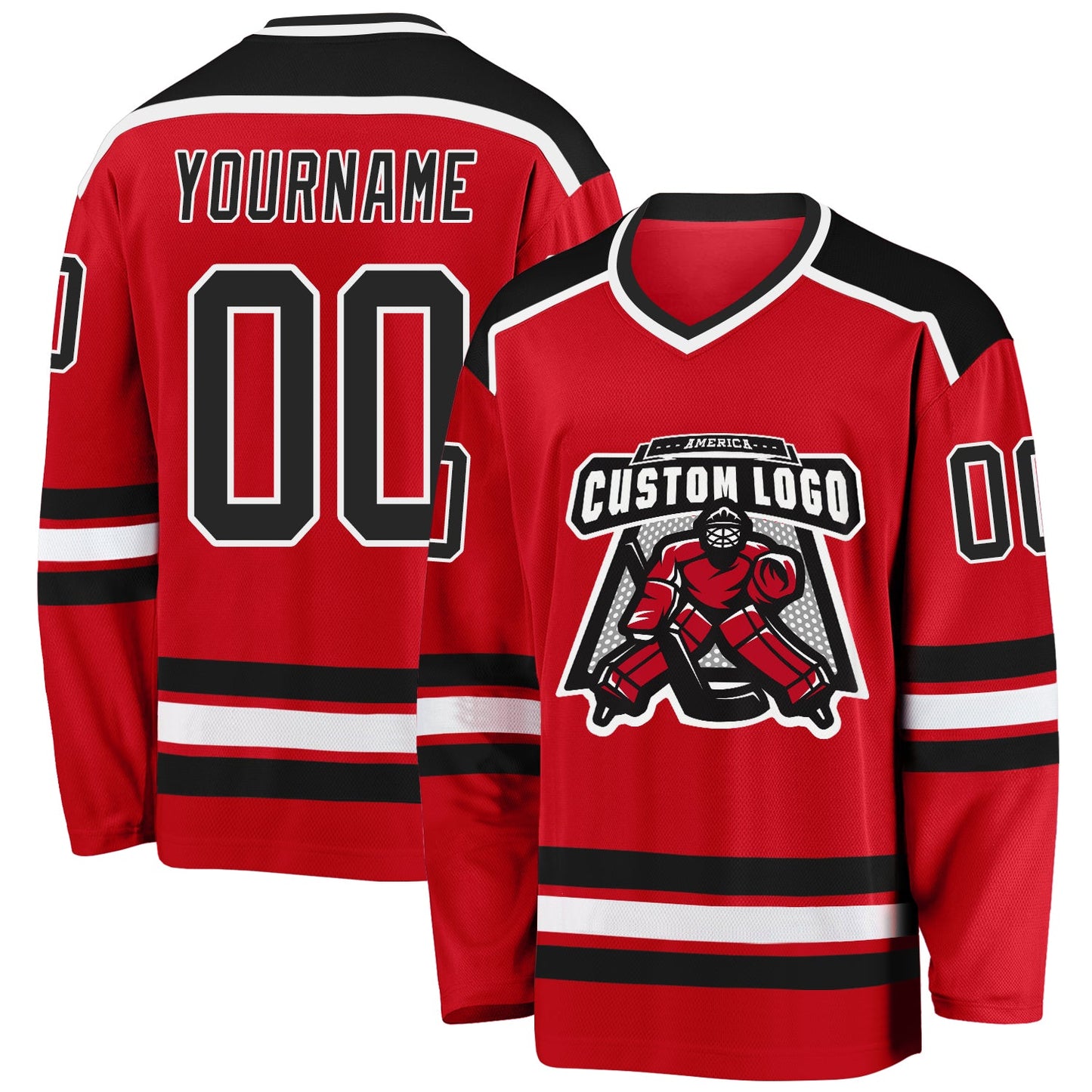Custom Red Black-White Hockey Jersey - Sky-Custom