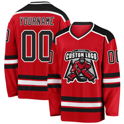 Custom Red Black-White Hockey Jersey - Sky-Custom
