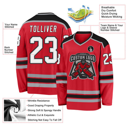 Custom Red White-Black Hockey Jersey - Sky-Custom