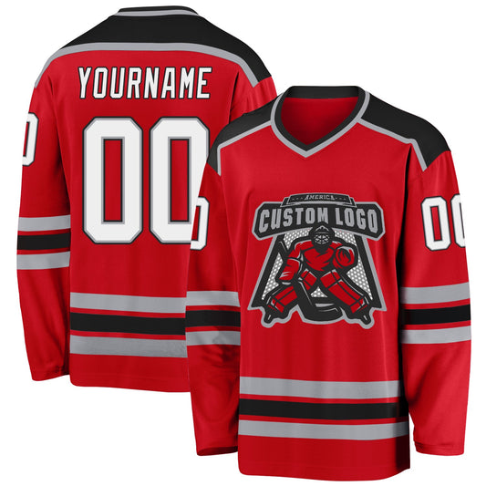 Custom Red White-Black Hockey Jersey - Sky-Custom
