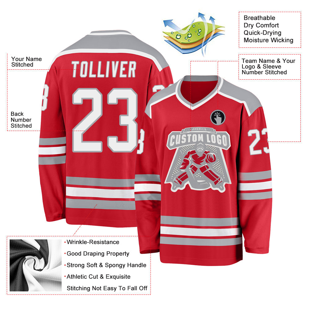 Custom Red White-Gray Hockey Jersey - Sky-Custom