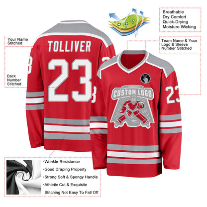 Custom Red White-Gray Hockey Jersey - Sky-Custom