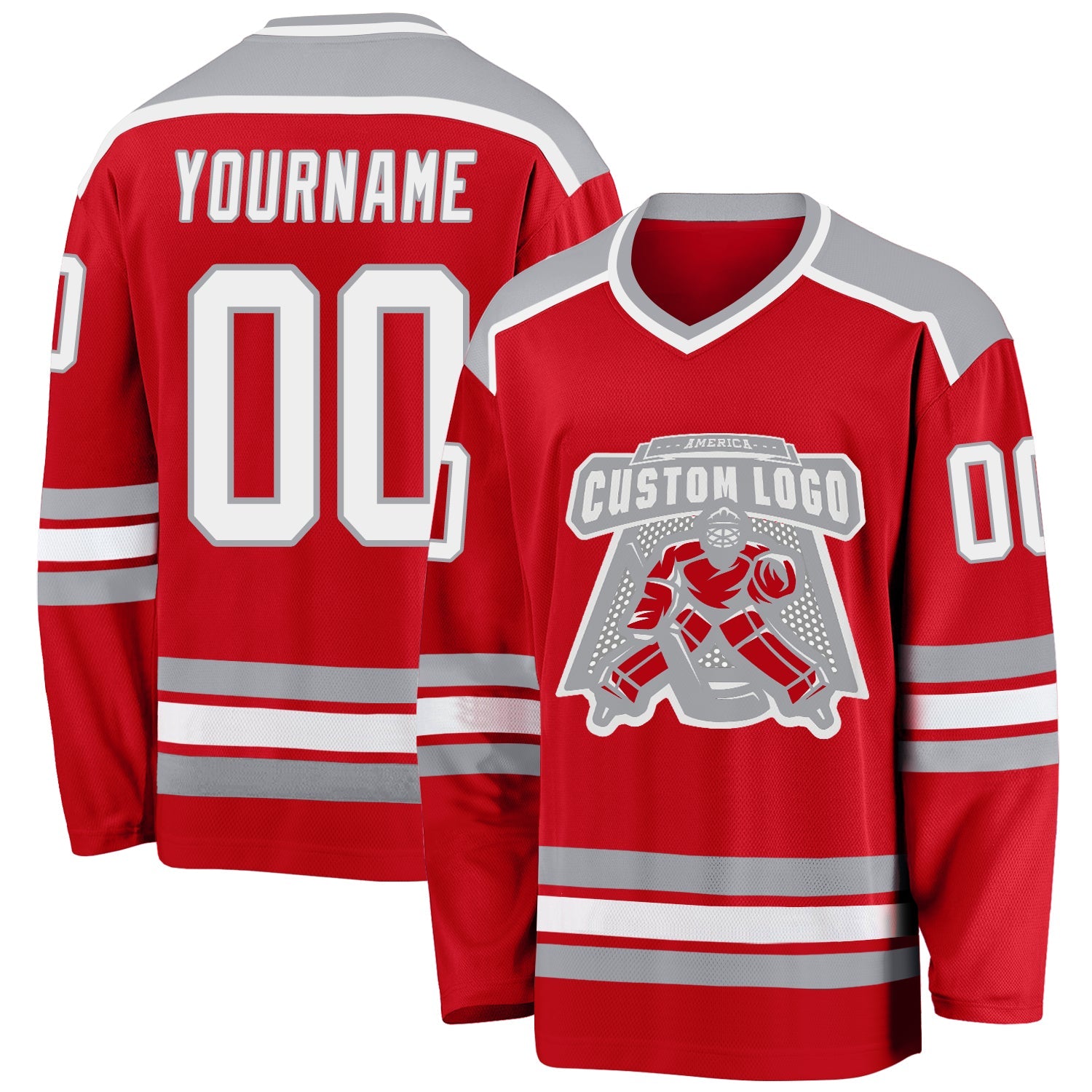 Custom Red White-Gray Hockey Jersey - Sky-Custom
