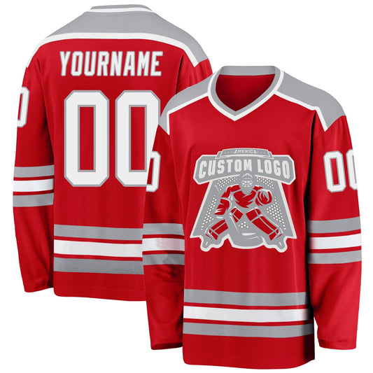 Custom Red White-Gray Hockey Jersey - Sky-Custom