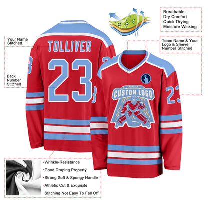 Custom Red Light Blue-White Hockey Jersey - Sky-Custom