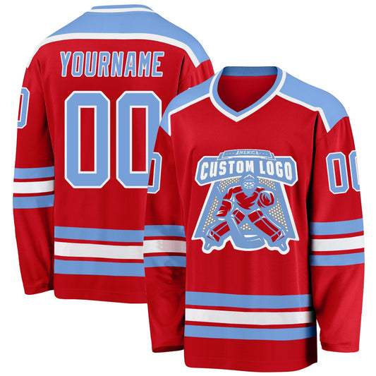 Custom Red Light Blue-White Hockey Jersey - Sky-Custom