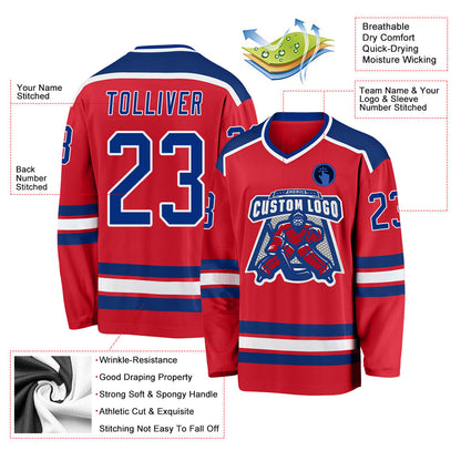 Custom Red Royal-White Hockey Jersey - Sky-Custom