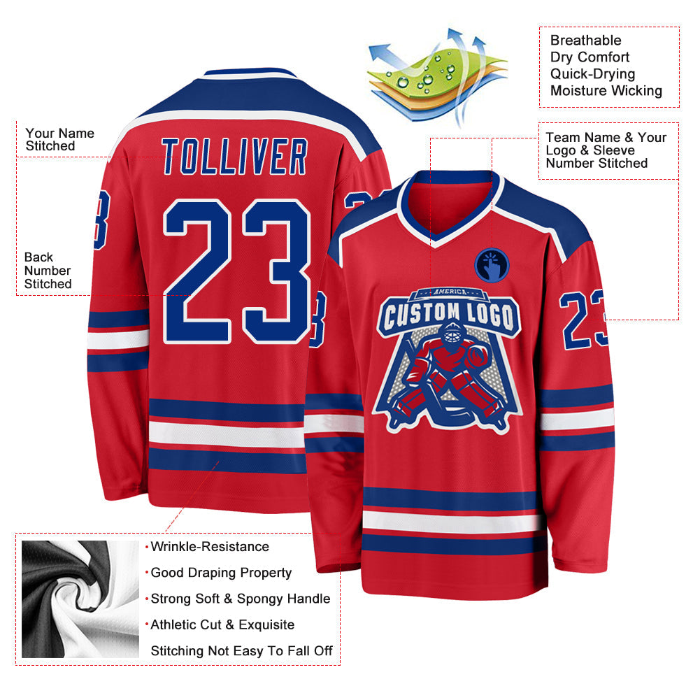 Custom Red Royal-White Hockey Jersey - Sky-Custom