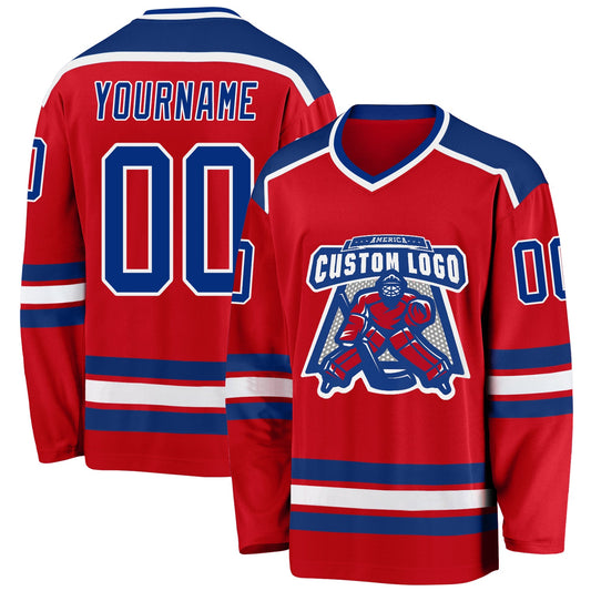 Custom Red Royal-White Hockey Jersey - Sky-Custom