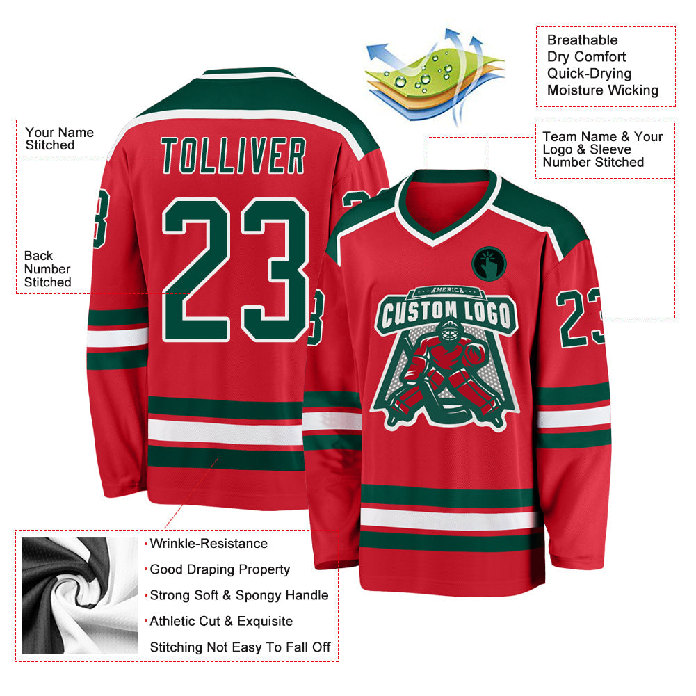 Custom Red Green-White Hockey Jersey - Sky-Custom