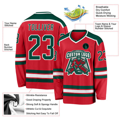 Custom Red Green-White Hockey Jersey - Sky-Custom