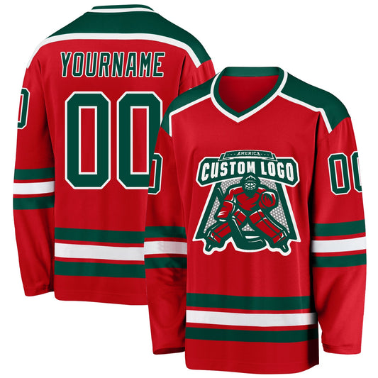 Custom Red Green-White Hockey Jersey - Sky-Custom