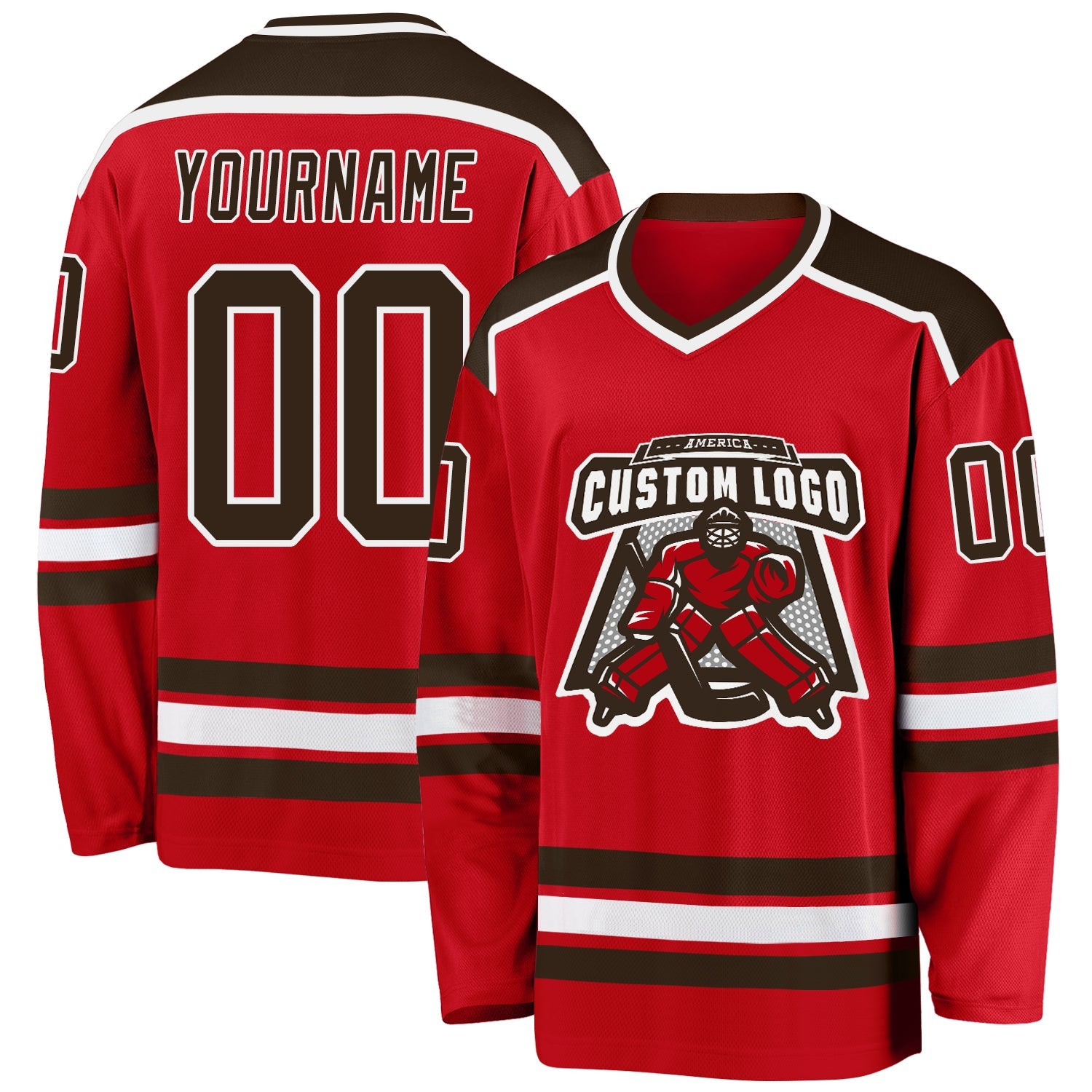 Custom Red Brown-White Hockey Jersey - Sky-Custom