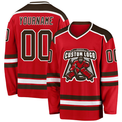 Custom Red Brown-White Hockey Jersey - Sky-Custom