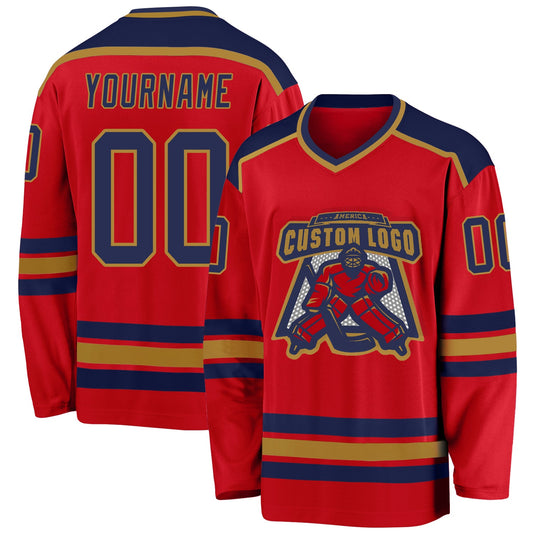 Custom Red Navy-Old Gold Hockey Jersey - Sky-Custom