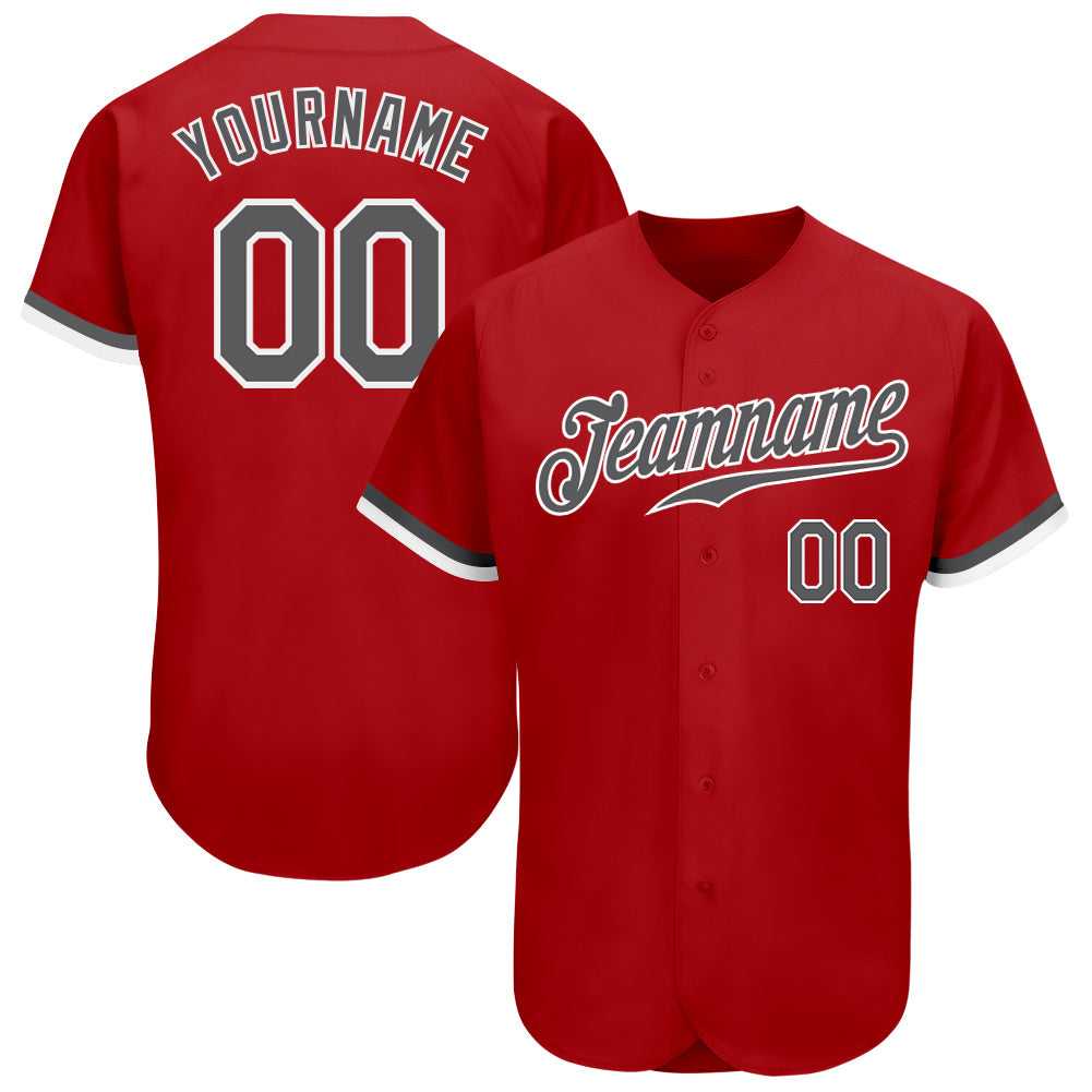 Custom Red Steel Gray-White Authentic Baseball Jersey - Sky-Custom