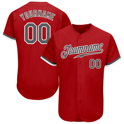Custom Red Steel Gray-White Authentic Baseball Jersey - Sky-Custom