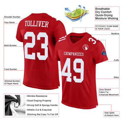 Custom Red White Mesh Authentic Football Jersey - Sky-Custom