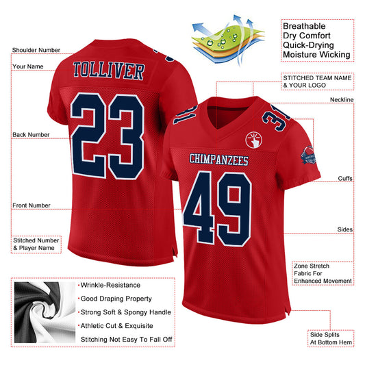 Custom Red Navy-White Mesh Authentic Football Jersey - Sky-Custom