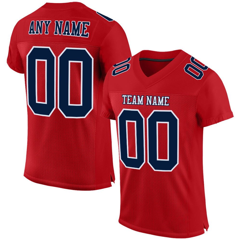 Custom Red Navy-White Mesh Authentic Football Jersey - Sky-Custom