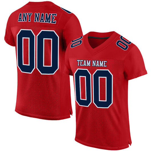 Custom Red Navy-White Mesh Authentic Football Jersey - Sky-Custom