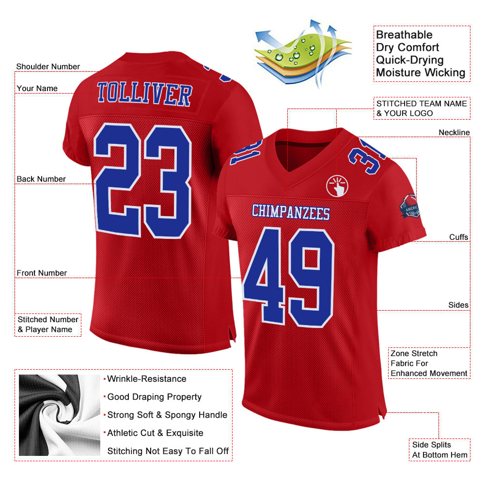 Custom Red Royal-White Mesh Authentic Football Jersey - Sky-Custom