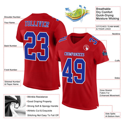 Custom Red Royal-White Mesh Authentic Football Jersey - Sky-Custom