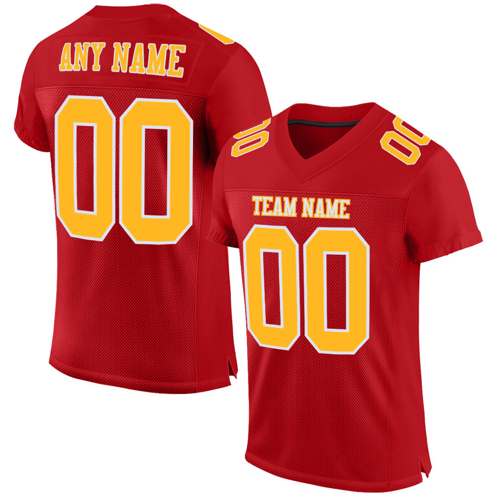 Custom Red Gold-White Mesh Authentic Football Jersey - Sky-Custom