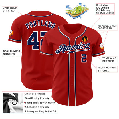 Custom Red Navy-White Authentic Baseball Jersey - Sky-Custom