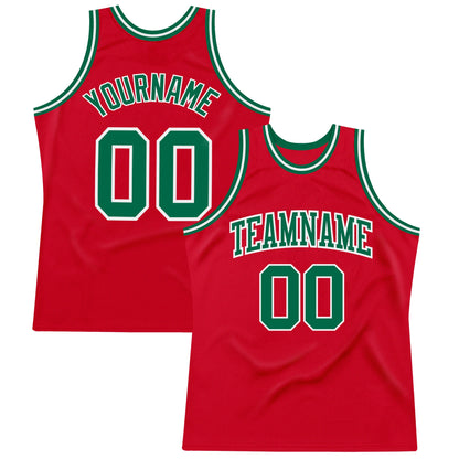 Custom Red Kelly Green-White Authentic Throwback Basketball Jersey - Sky-Custom