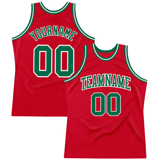 Custom Red Kelly Green-White Authentic Throwback Basketball Jersey - Sky-Custom