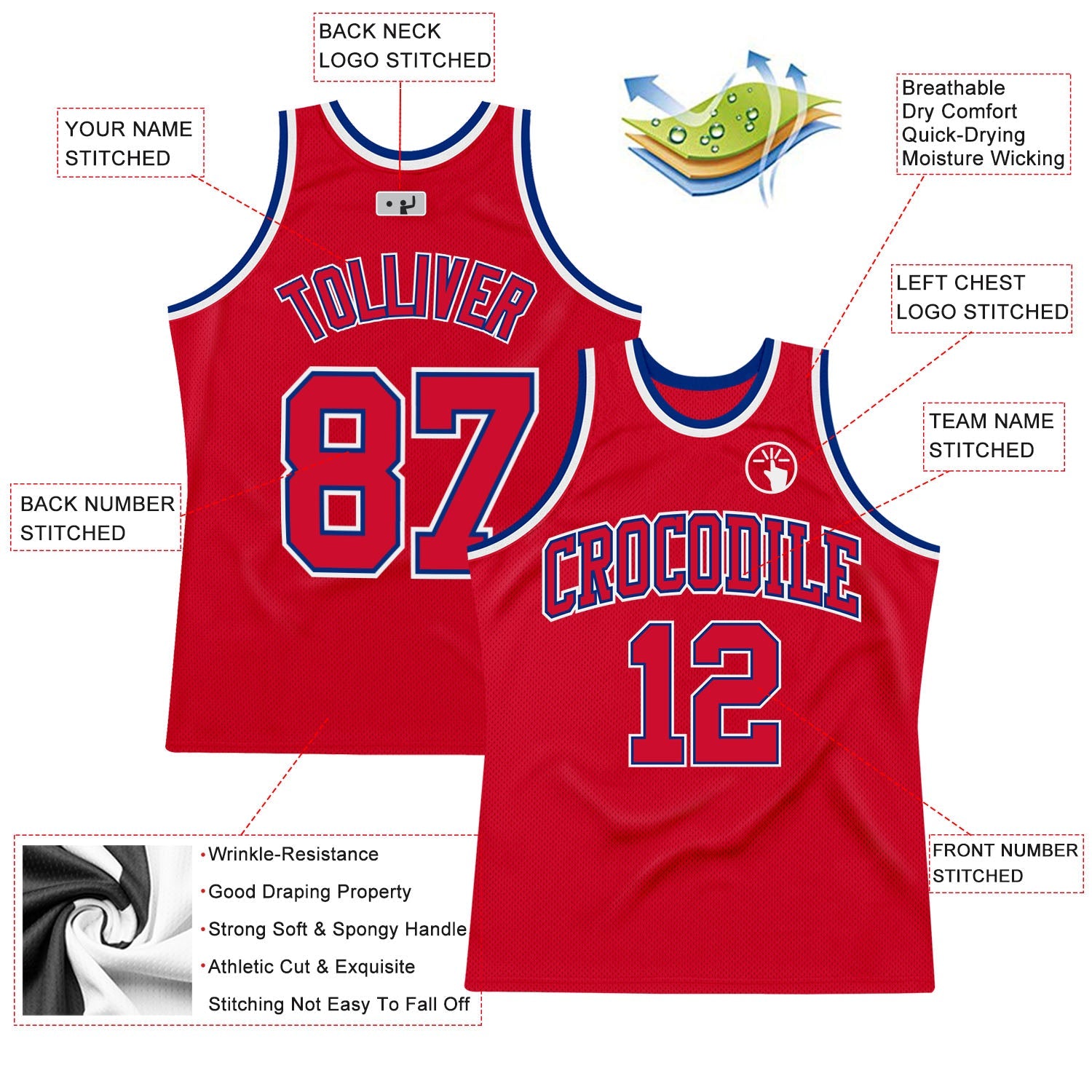 Custom Red Red-Royal Authentic Throwback Basketball Jersey - Sky-Custom