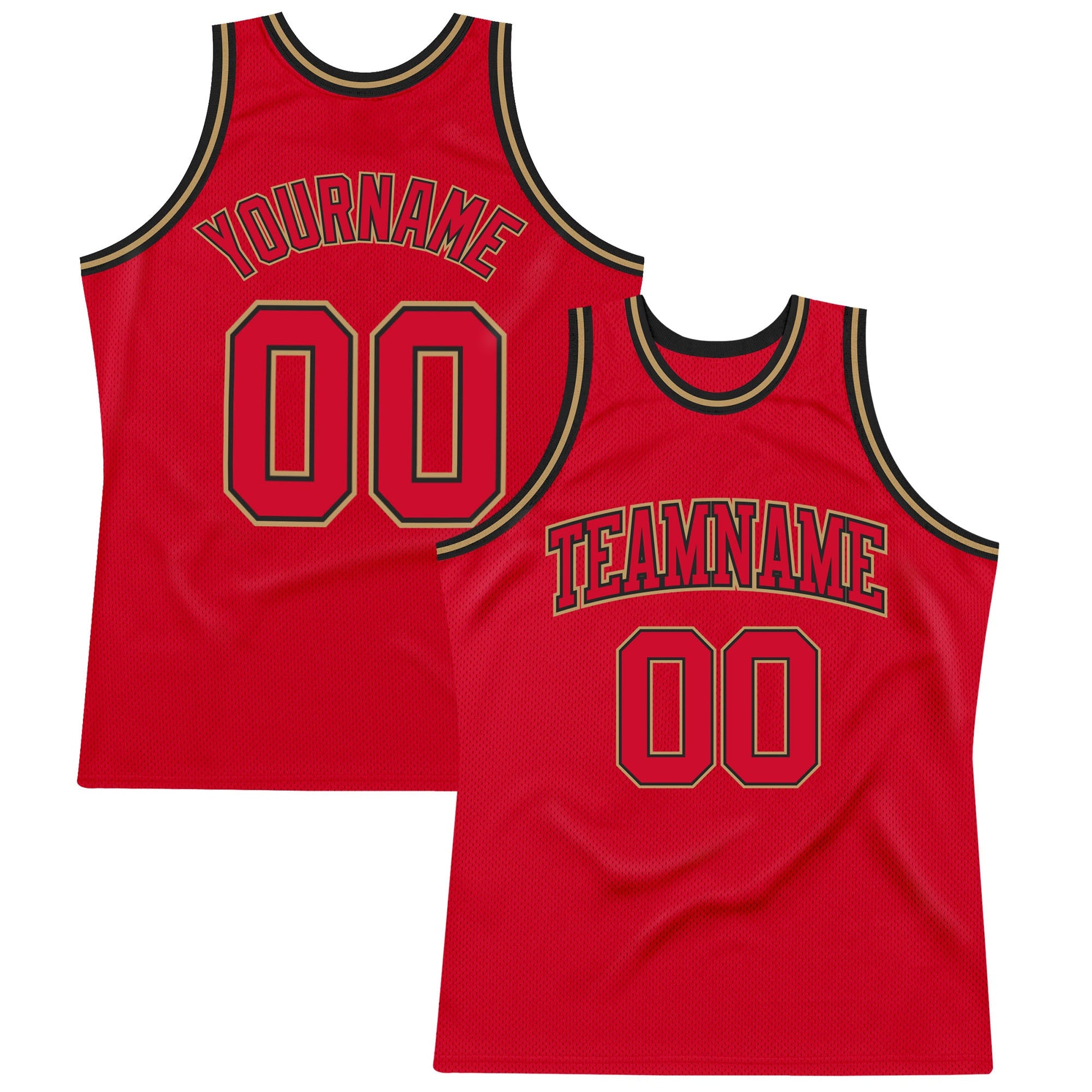 Custom Red Red Black-Old Gold Authentic Throwback Basketball Jersey - Sky-Custom