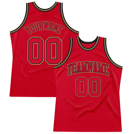Custom Red Red Black-Old Gold Authentic Throwback Basketball Jersey - Sky-Custom