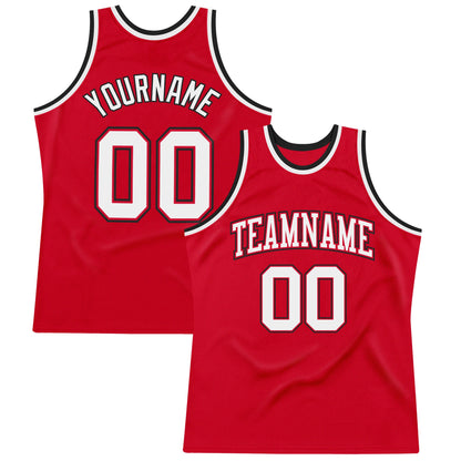 Custom Red White-Black Authentic Throwback Basketball Jersey - Sky-Custom
