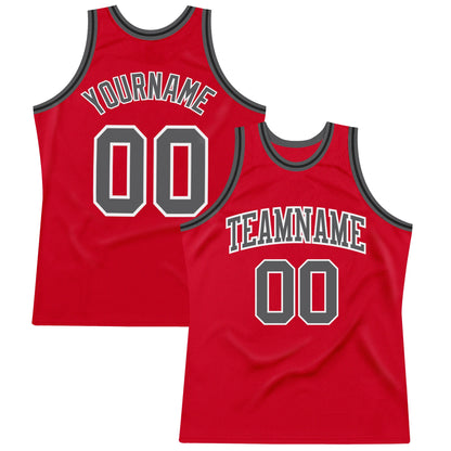 Custom Red Steel Gray-Black Authentic Throwback Basketball Jersey - Sky-Custom
