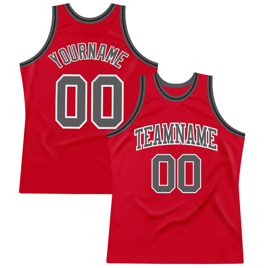 Custom Red Steel Gray-Black Authentic Throwback Basketball Jersey - Sky-Custom