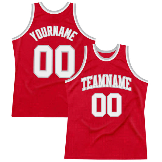 Custom Red White-Gray Authentic Throwback Basketball Jersey - Sky-Custom