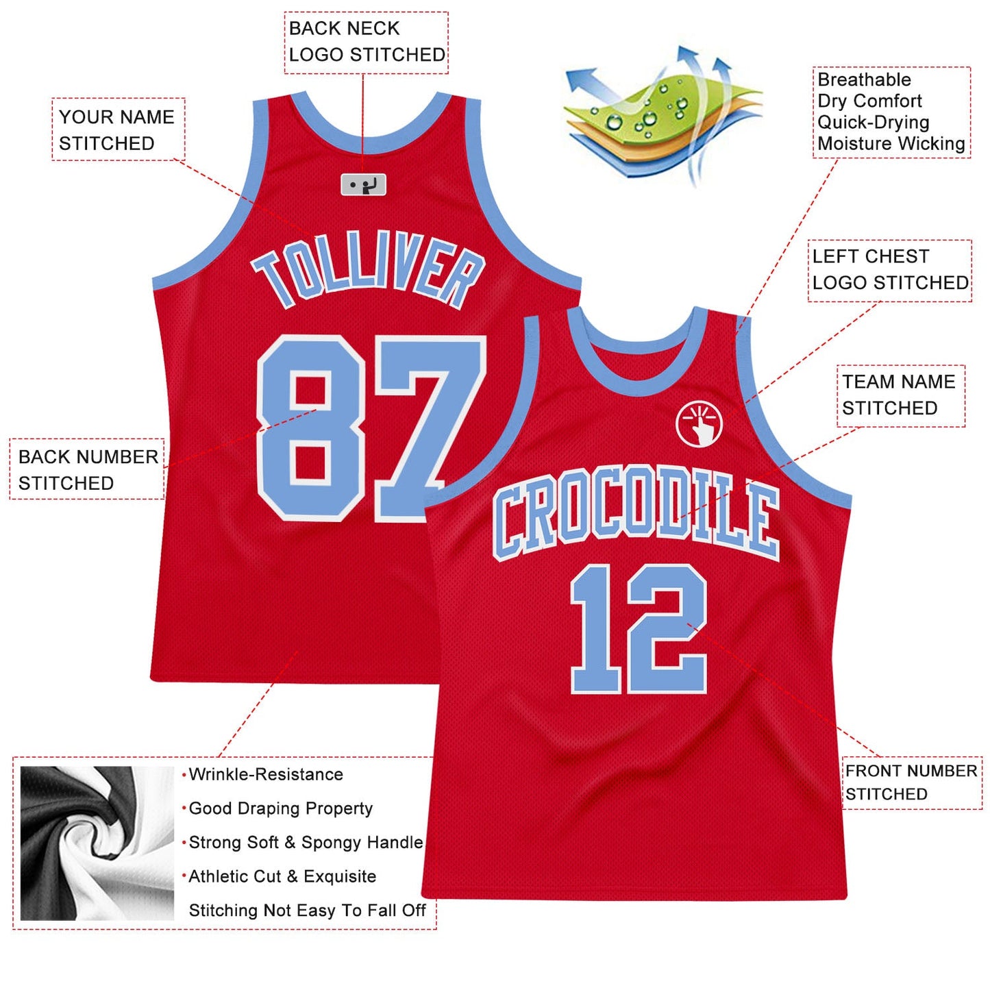 Custom Red Light Blue-White Authentic Throwback Basketball Jersey - Sky-Custom