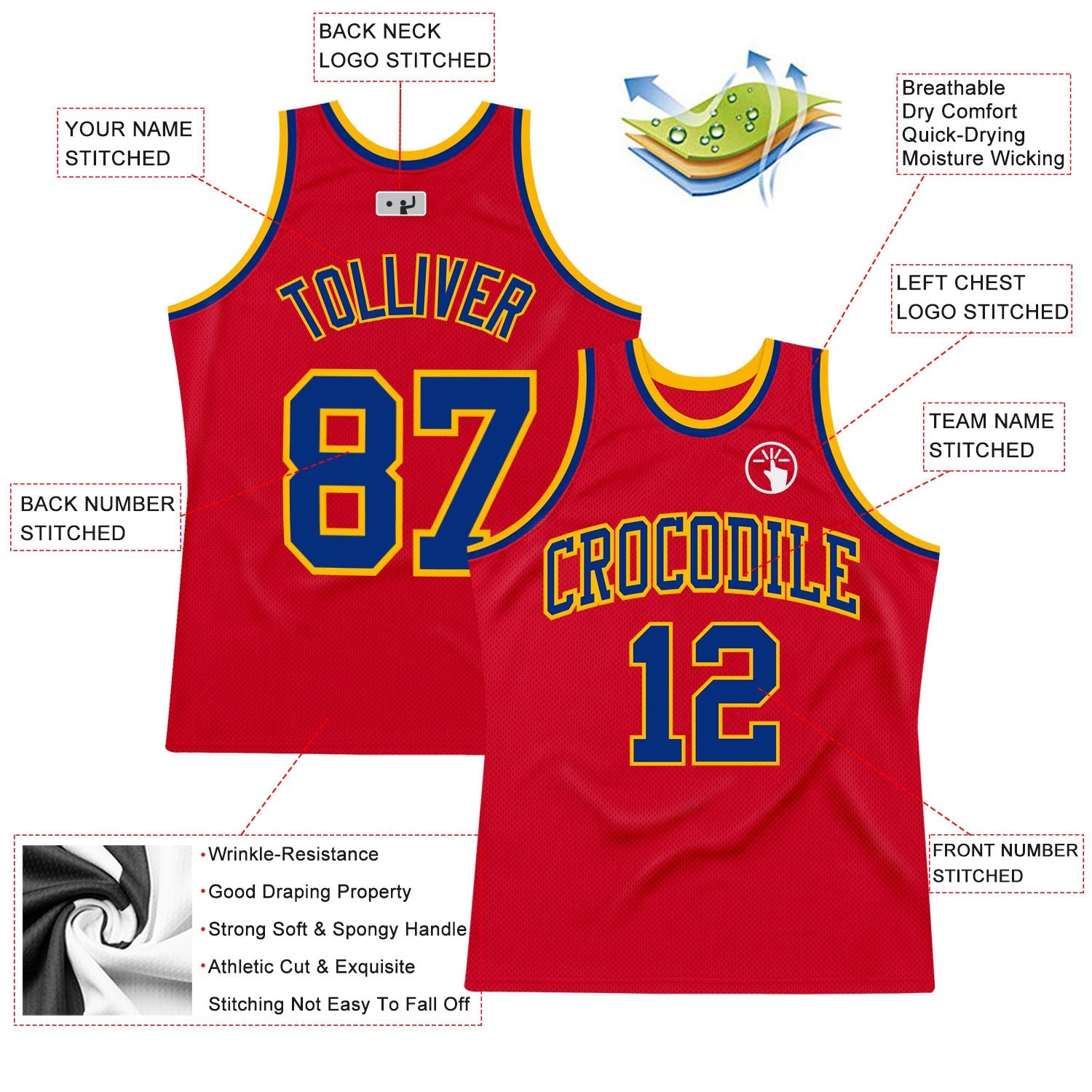 Custom Red Royal-Gold Authentic Throwback Basketball Jersey - Sky-Custom