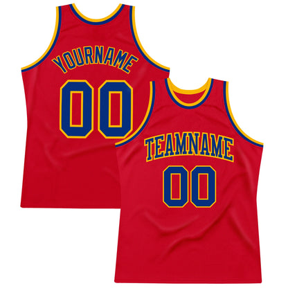 Custom Red Royal-Gold Authentic Throwback Basketball Jersey - Sky-Custom