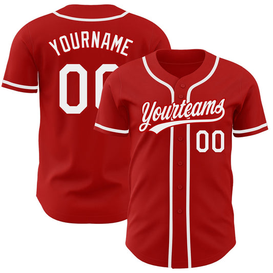 Custom Red White Authentic Baseball Jersey - Sky-Custom