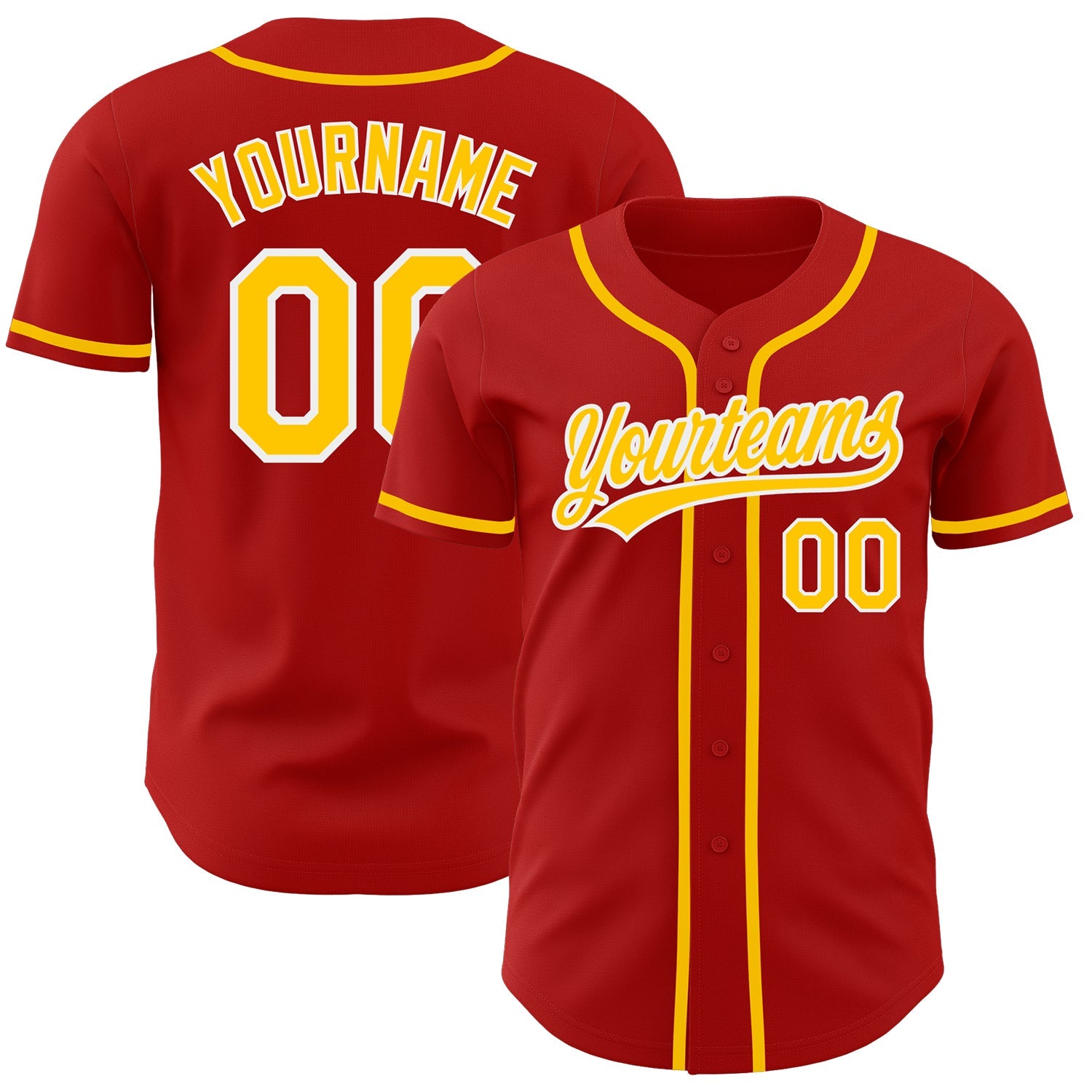 Custom Red Gold-White Authentic Baseball Jersey - Sky-Custom