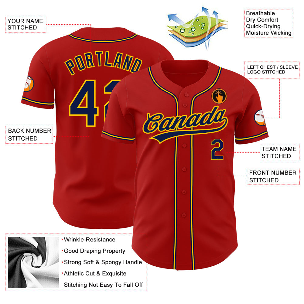 Custom Red Navy-Gold Authentic Baseball Jersey - Sky-Custom
