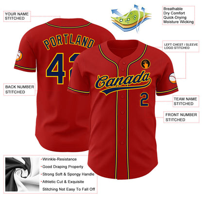 Custom Red Navy-Gold Authentic Baseball Jersey - Sky-Custom