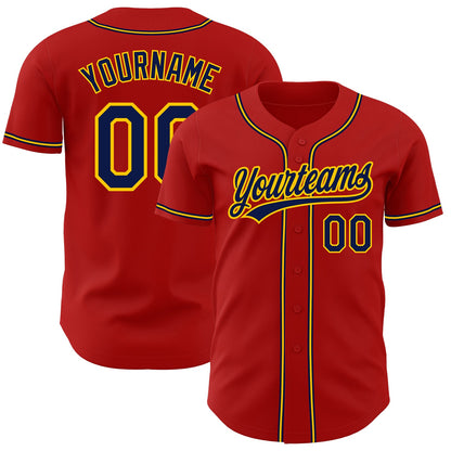 Custom Red Navy-Gold Authentic Baseball Jersey - Sky-Custom