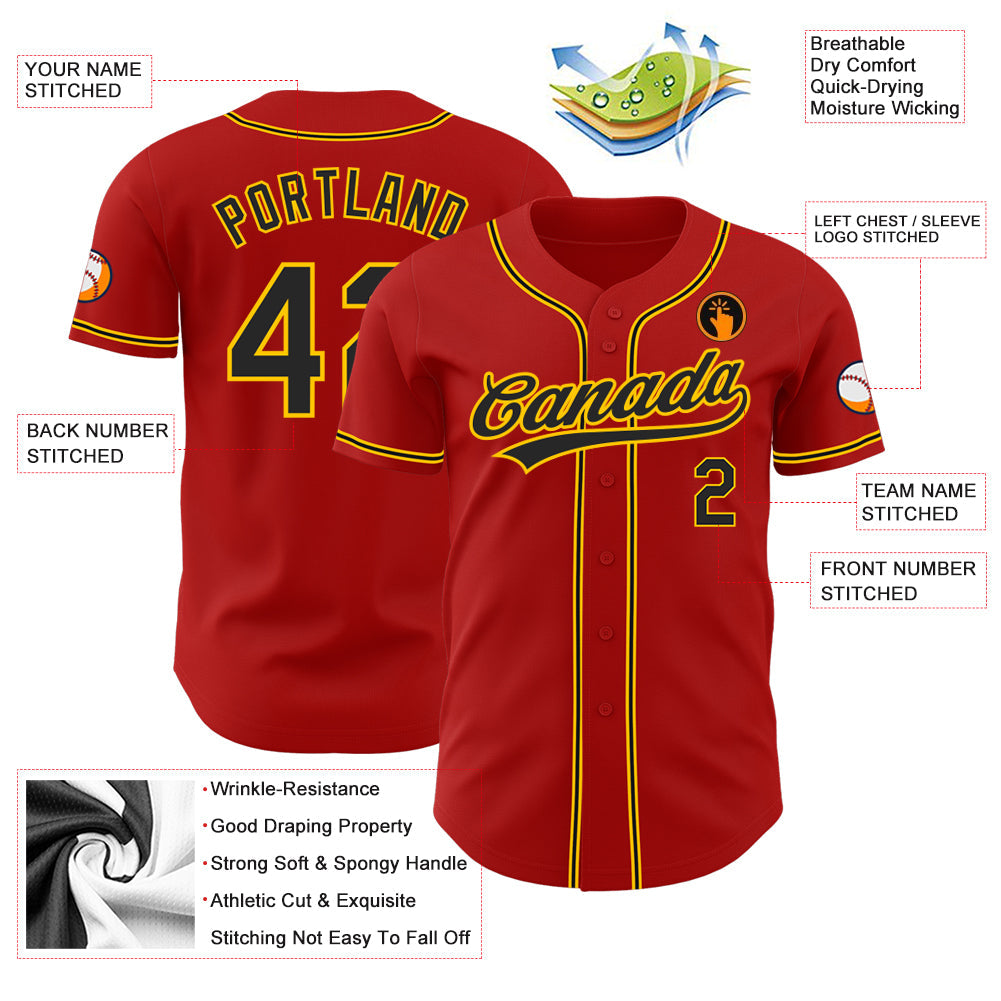 Custom Red Black-Gold Authentic Baseball Jersey - Sky-Custom