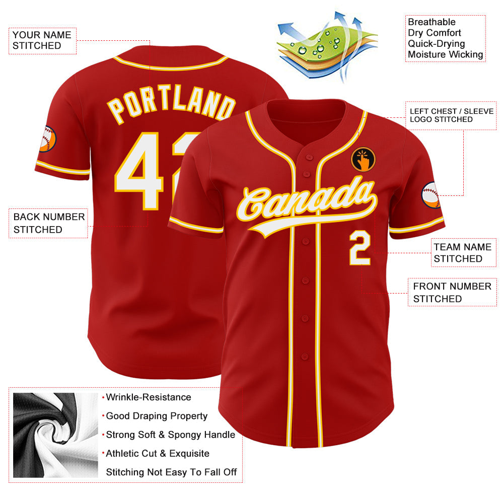 Custom Red White-Gold Authentic Baseball Jersey - Sky-Custom